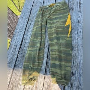 Aviator Nation AN Lightning Bolt Sweatpants Green Camo Size Large Women